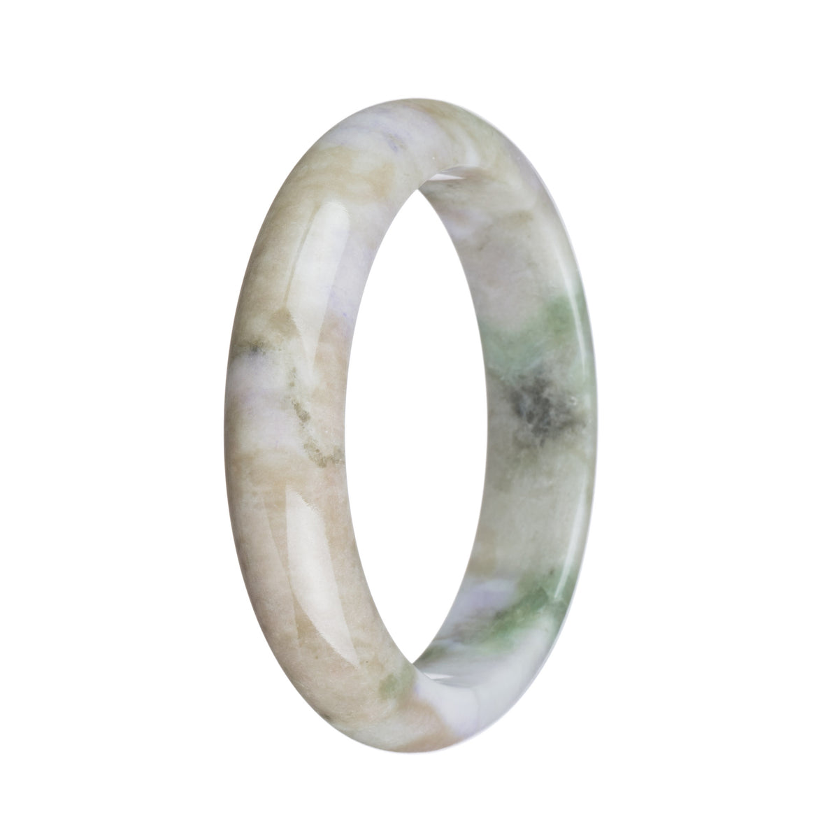 Real Grade A White with Brown and Green Pattern Jadeite Jade Bracelet - 58mm Half Moon