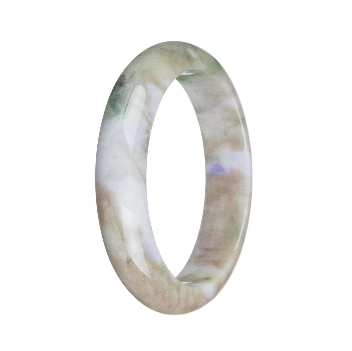 Real Grade A White with Brown and Green Pattern Jadeite Jade Bracelet - 58mm Half Moon