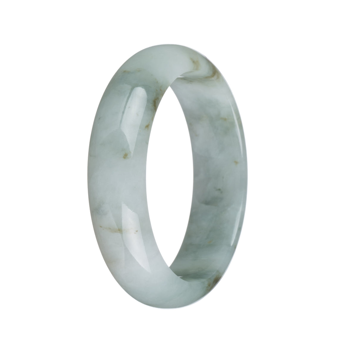 Certified Grade A White with Olive Green Pattern Jadeite Jade Bangle Bracelet - 55mm Half Moon