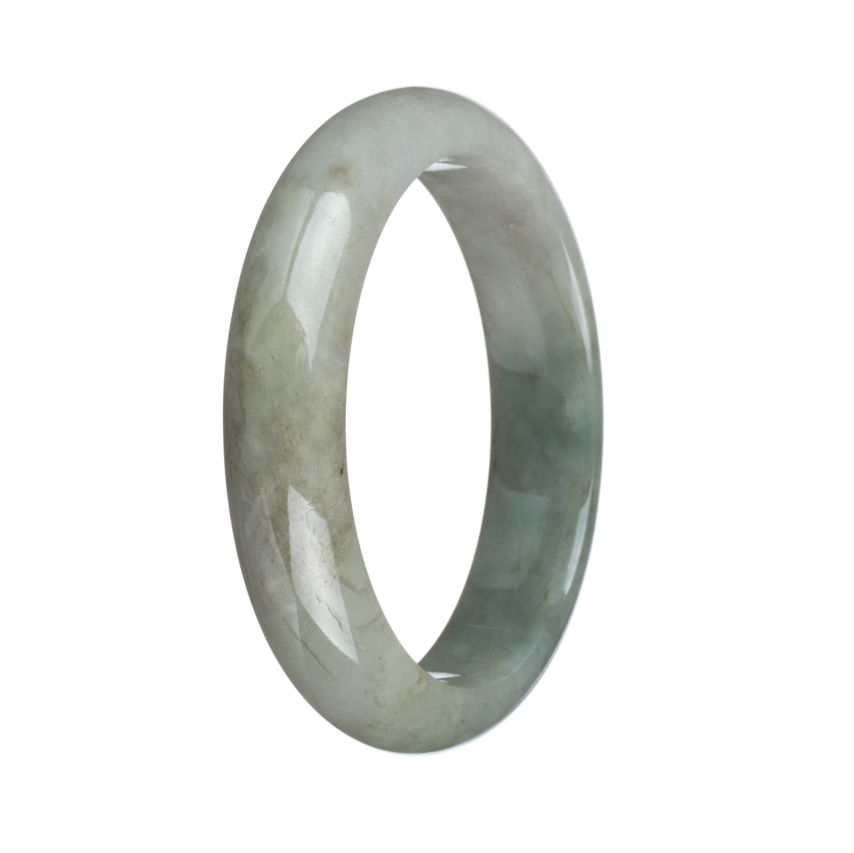 Genuine Untreated Green and Grey Jadeite Jade Bangle - 59mm Half Moon