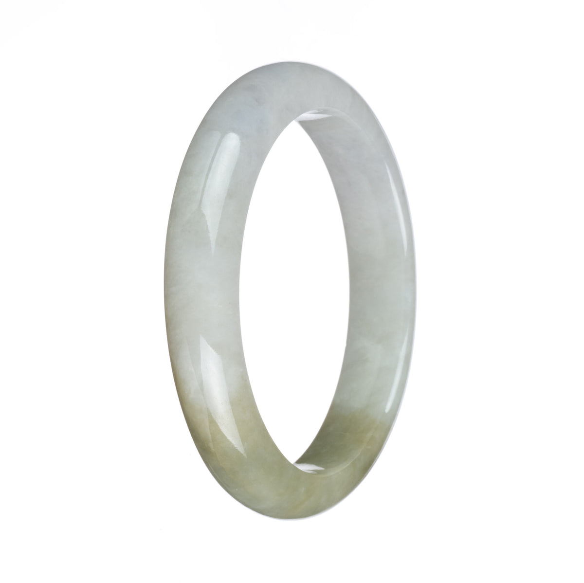 Certified Grade A White and Olive Green with Yellow Patch Burmese Jade Bangle - 59mm Half Moon