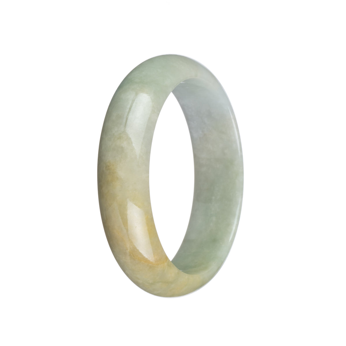 Genuine Grade A Brown, Pale Green and White Traditional Jade Bracelet - 53mm Half Moon