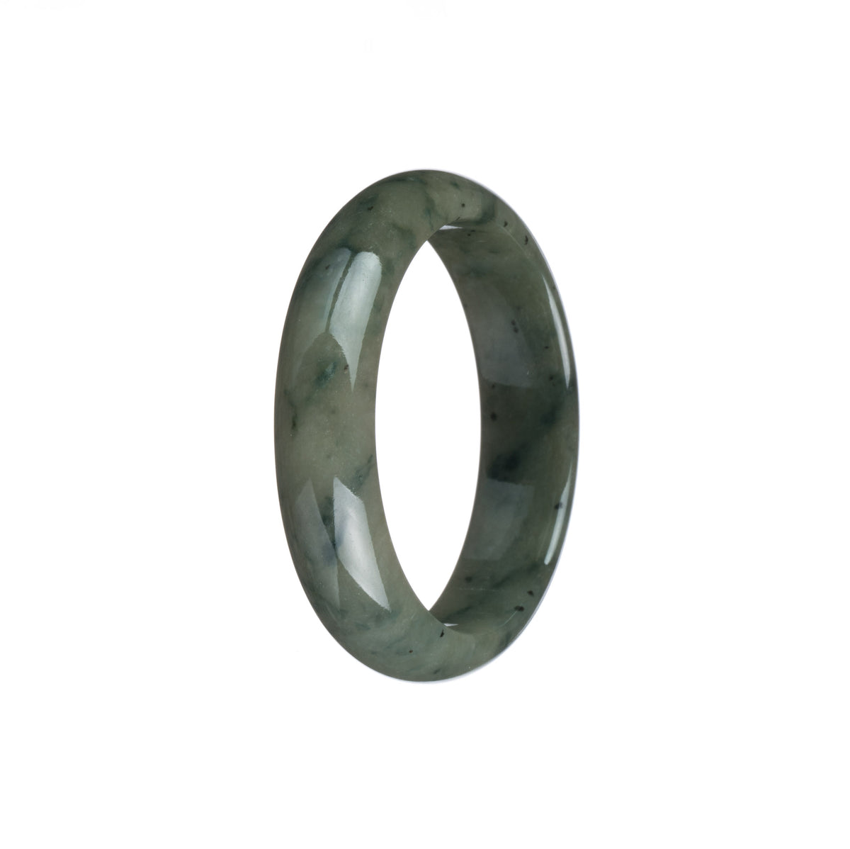 Genuine Type A Green with Dark Green Patterns Jadeite Jade Bangle - 46mm Half Moon