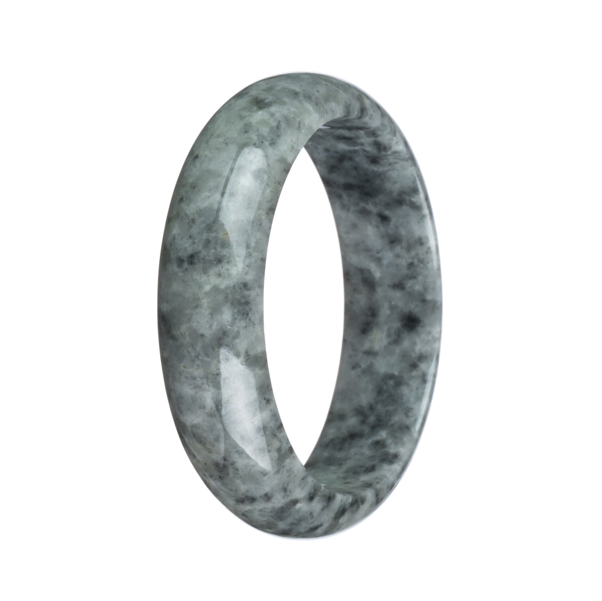 Genuine Grade A Grey Pattern Burmese Jade Bangle Bracelet - 59mm Half Moon