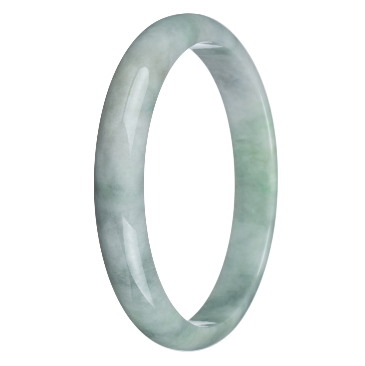 Genuine Grade A Green and White Burma Jade Bangle - 79mm Half Moon