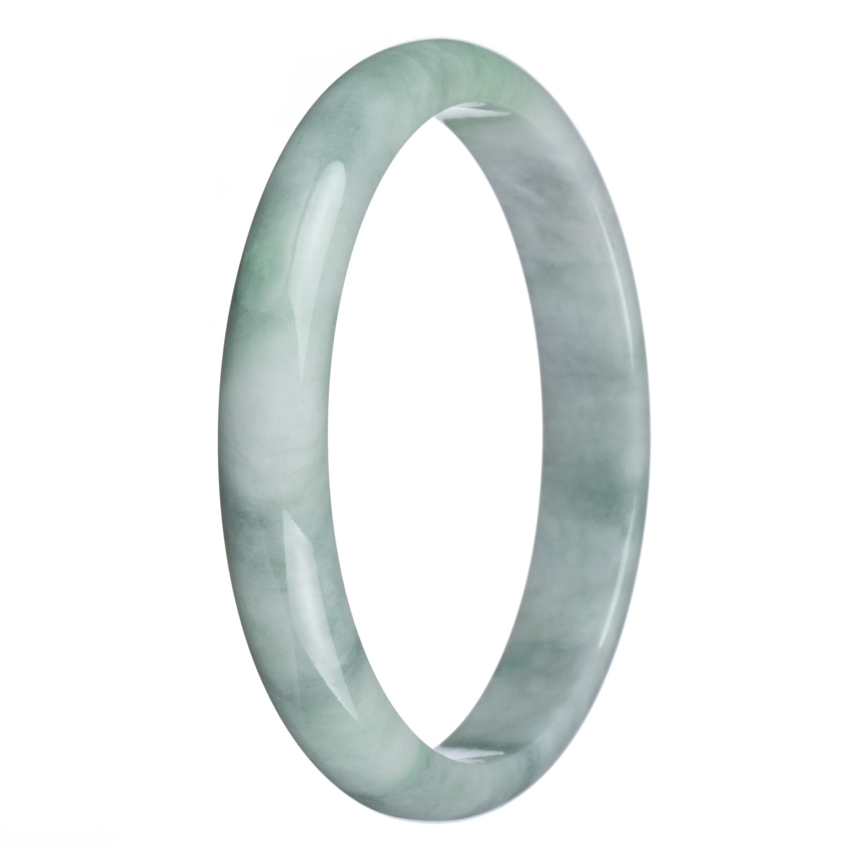 Genuine Grade A Green and White Burma Jade Bangle - 79mm Half Moon