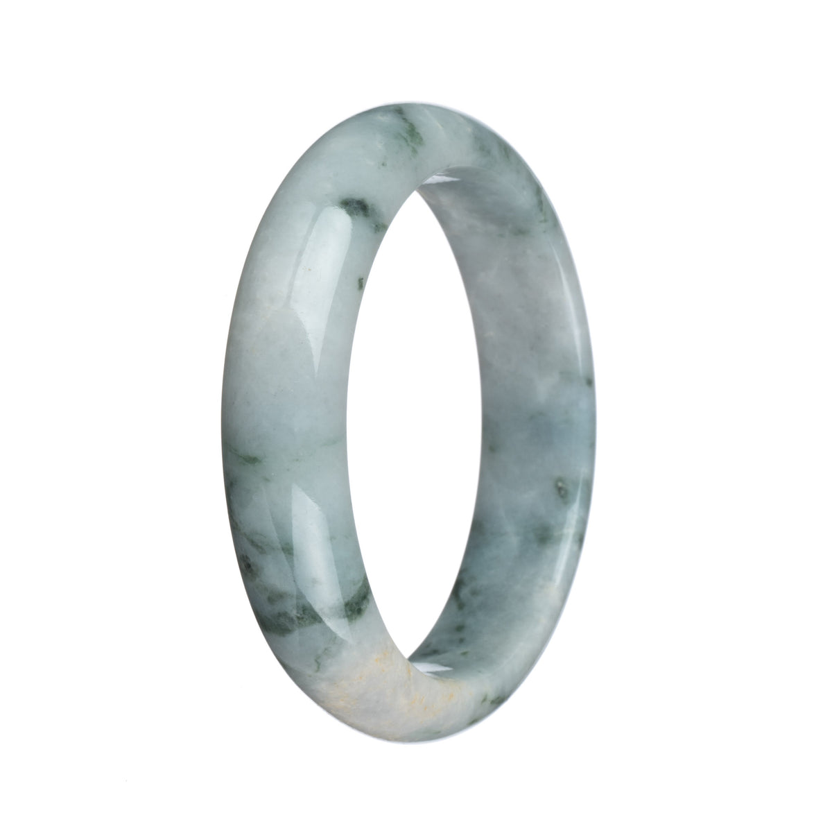 Authentic Type A White with Green Pattren Burmese Jade Bangle Bracelet - 58mm Half Moon