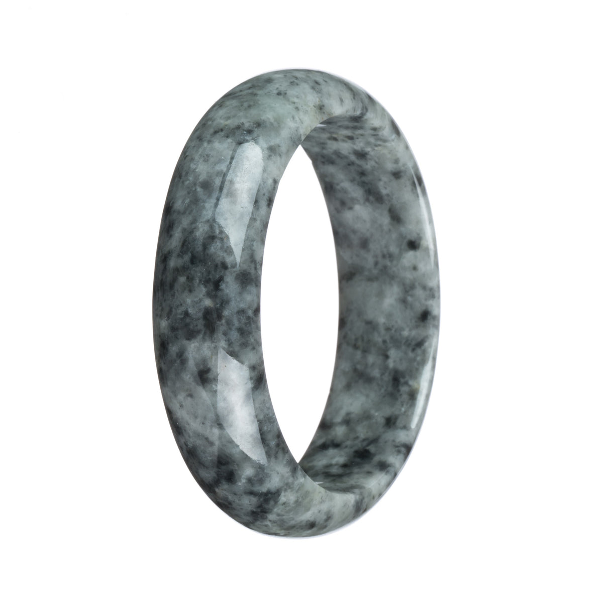 Genuine Natural Grey Pattern Burmese Jade Bracelet - 59mm Half Moon