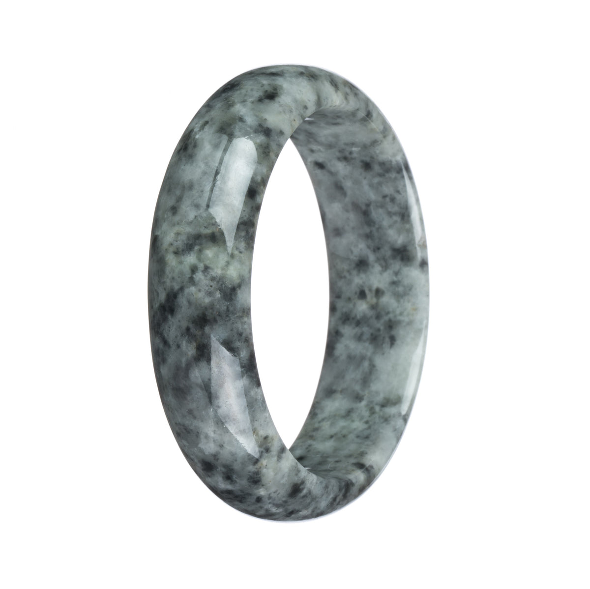 Genuine Natural Grey Pattern Burmese Jade Bracelet - 59mm Half Moon