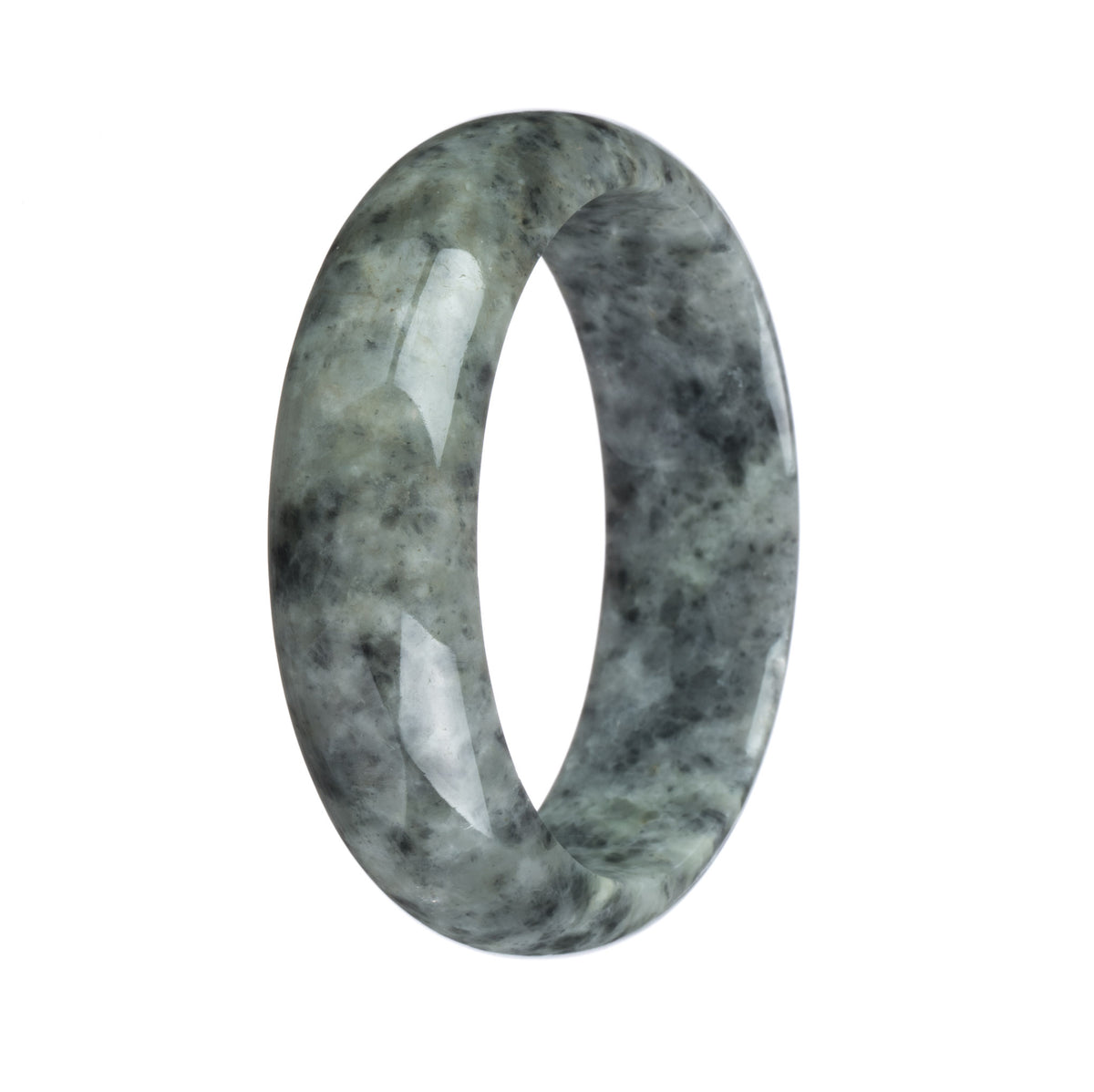 Authentic Natural Grey Pattern Traditional Jade Bangle Bracelet - 59mm Half Moon