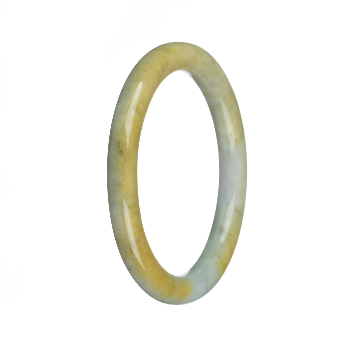 Authentic Type A Light Green with Yellow Burma Jade Bracelet - 55mm Petite Round