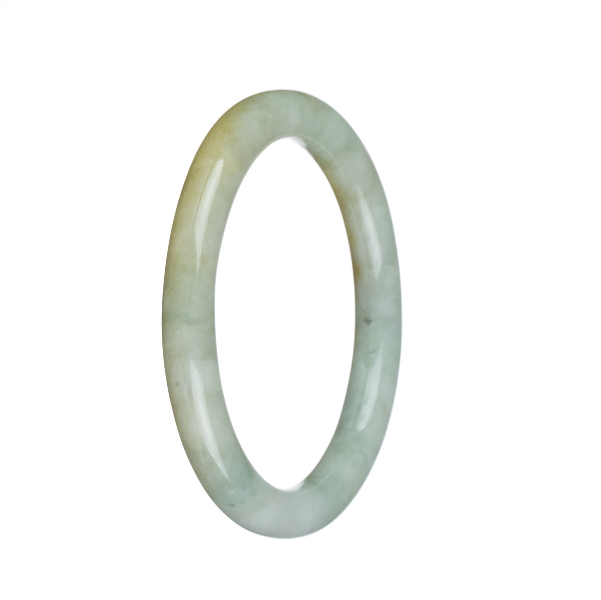 Authentic Type A Light Green with Yellow Burma Jade Bracelet - 55mm Petite Round