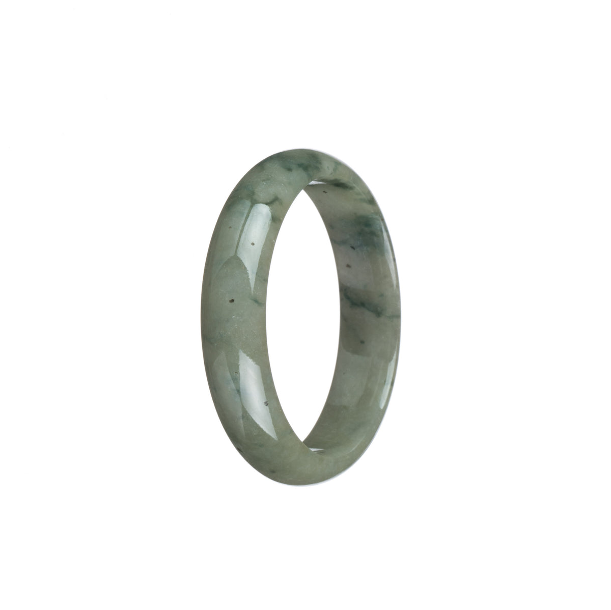 Genuine Grade A Green Pattern Jadeite Jade Bangle - 43mm Half Moon