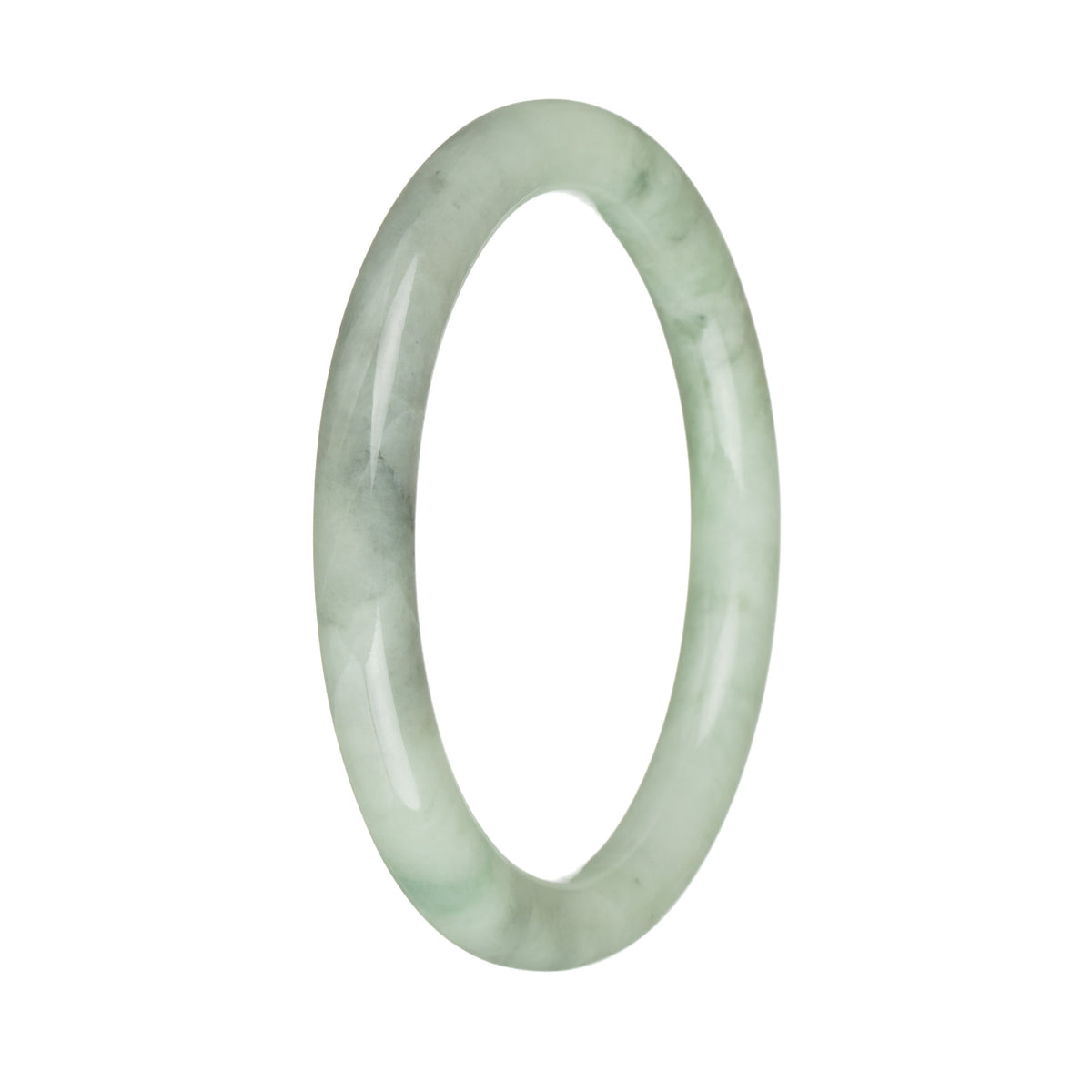 Genuine Grade A Green with Grey Patterns Burmese Jade Bangle - 59mm Petite Round