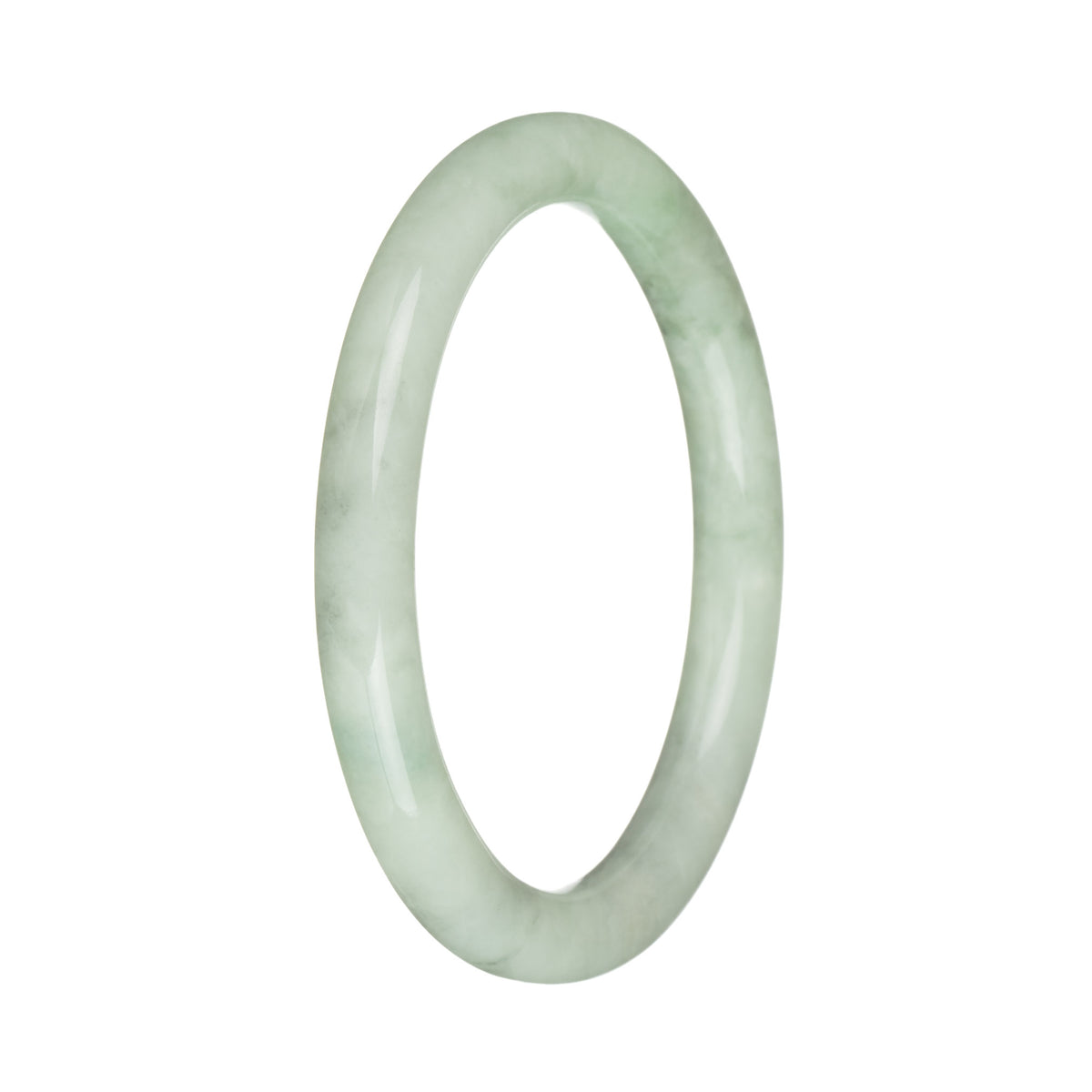 Genuine Grade A Green with Grey Patterns Burmese Jade Bangle - 59mm Petite Round