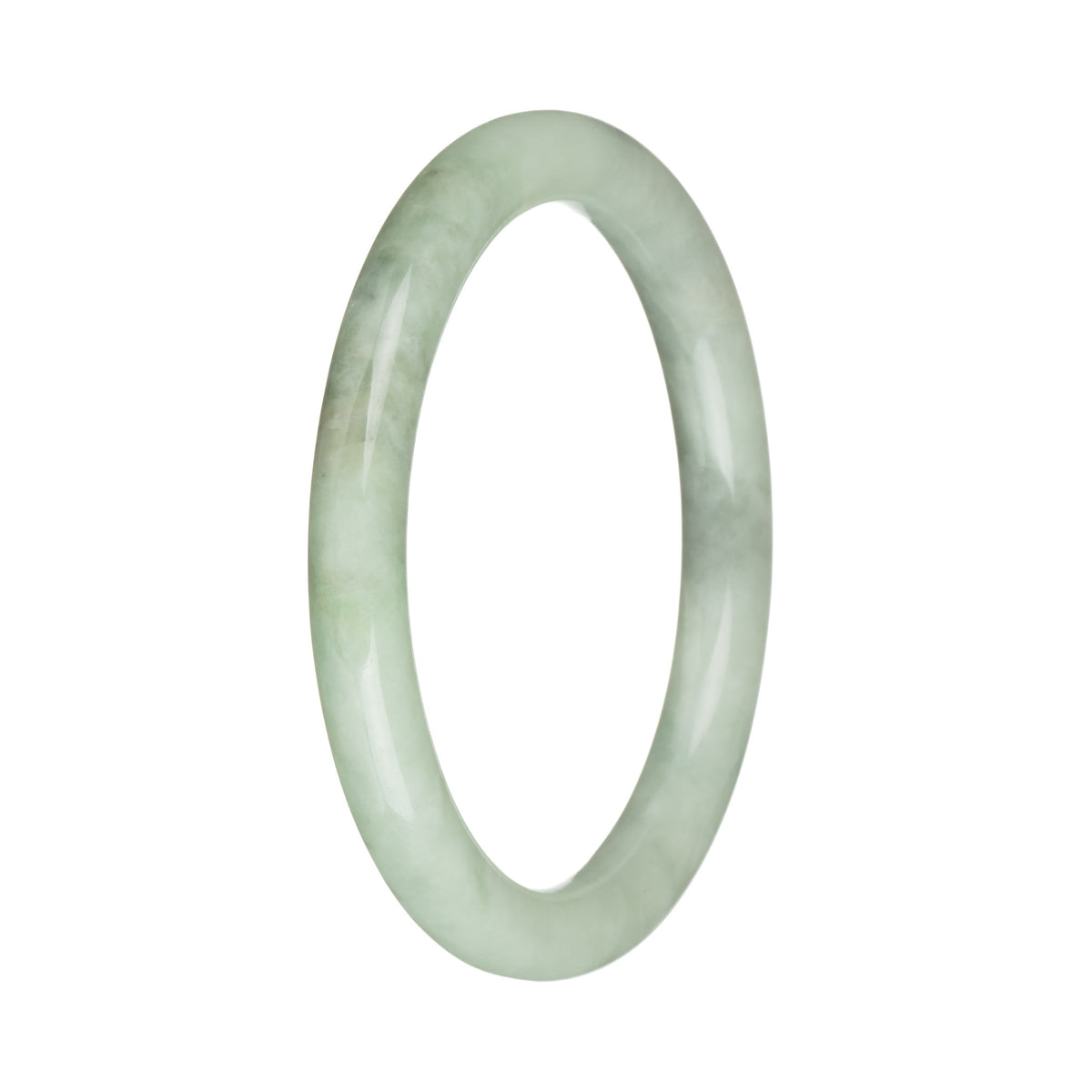 Genuine Grade A Green with Grey Patterns Burmese Jade Bangle - 59mm Petite Round