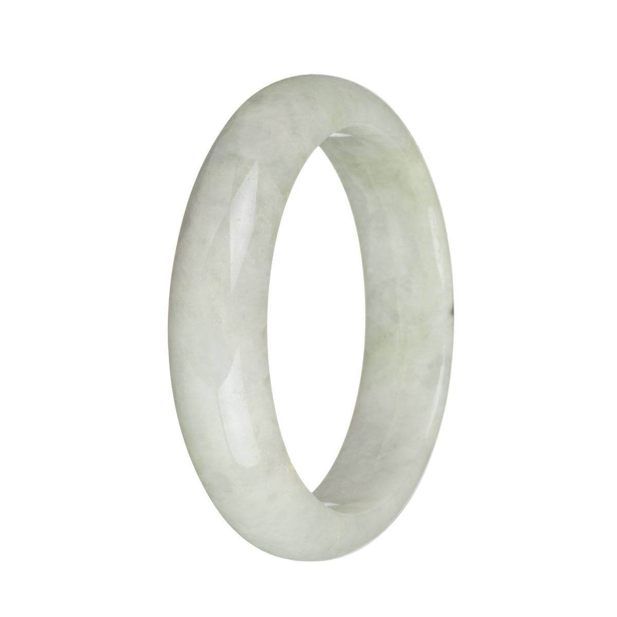 Genuine Type A Greyish White with Deep Green Spot Burma Jade Bangle - 58mm Half Moon