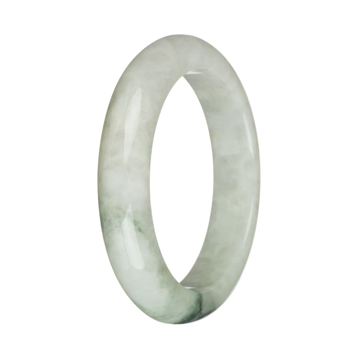 Genuine Type A Greyish White with Deep Green Patterns Jade Bangle Bracelet - 58mm Half Moon