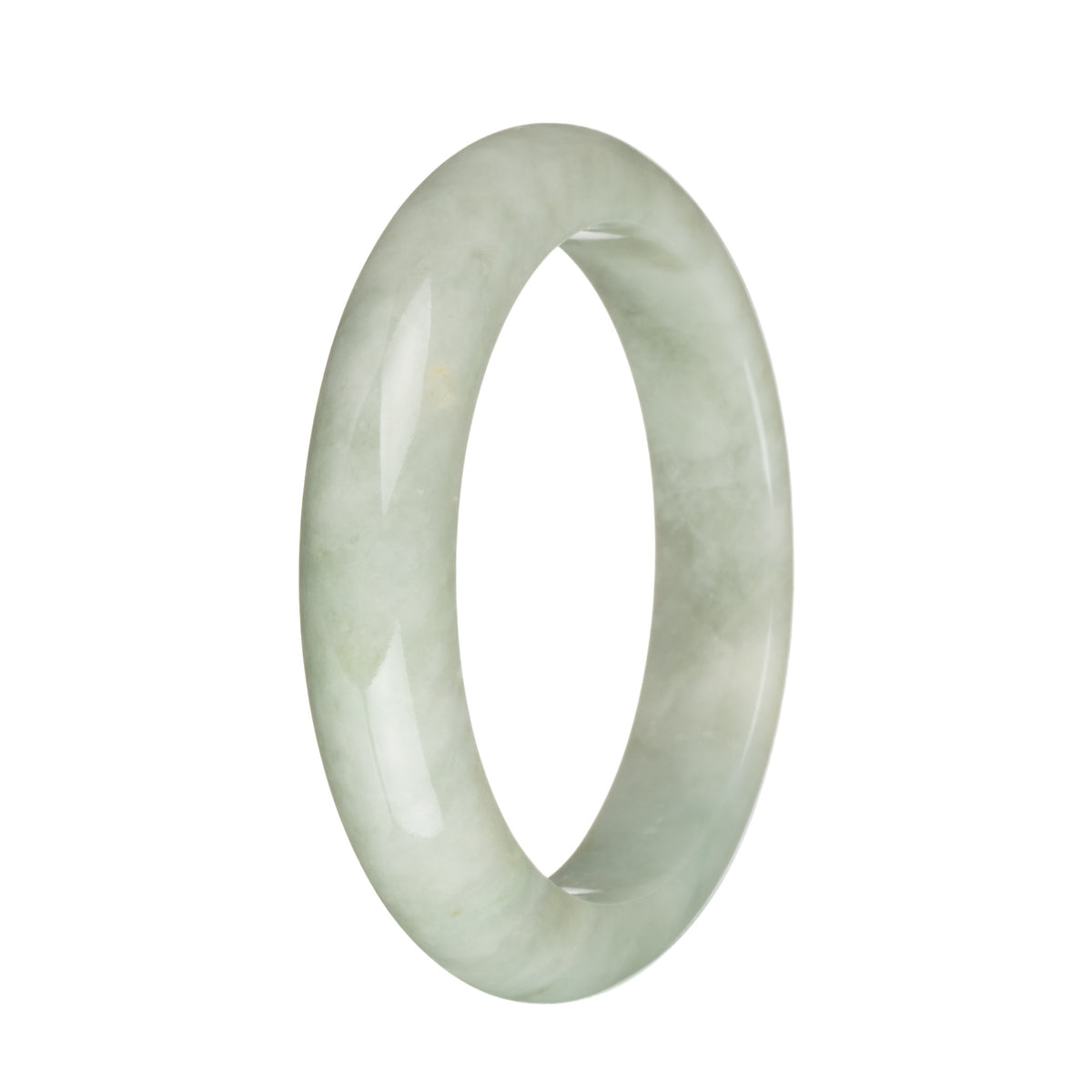 Authentic Type A Light Grey and Pale Green with Deep Green Spot Jadeite Bracelet - 58mm Half Moon