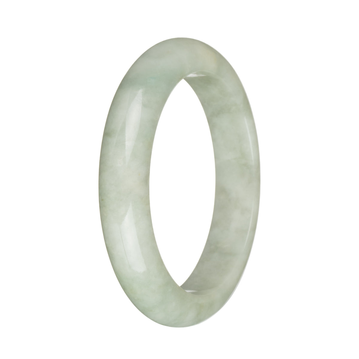 Authentic Type A Light Grey and Pale Green with Deep Green Spot Jadeite Bracelet - 58mm Half Moon