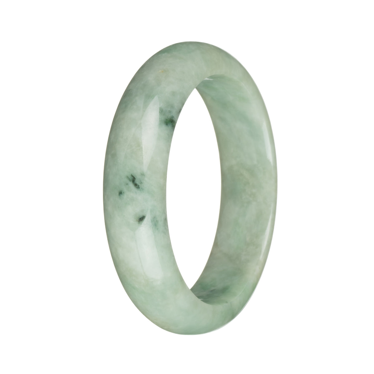 Genuine Grade A Light Green and Light Grey with Deep Green Spots Jade Bangle - 57mm Half Moon