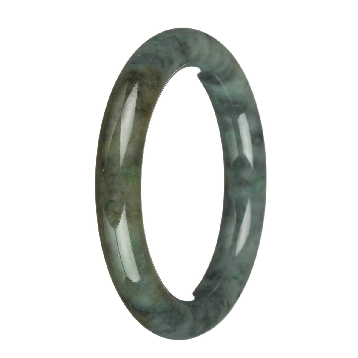 Authentic Grade A Grey with Apple Green, Brown, and Grey Patterns Burma Jade Bangle Bracelet - 61mm Round