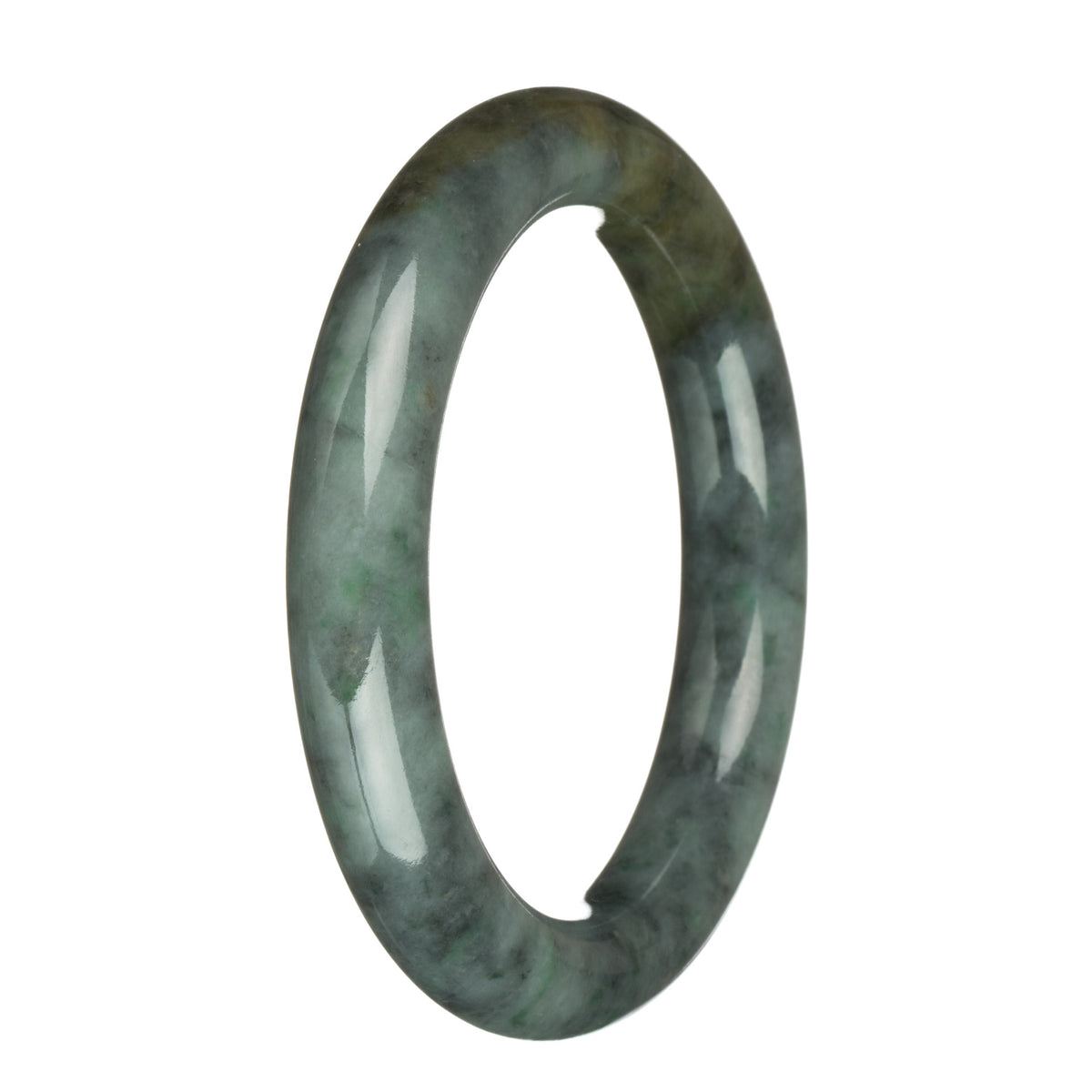 Authentic Grade A Grey with Apple Green, Brown, and Grey Patterns Burma Jade Bangle Bracelet - 61mm Round