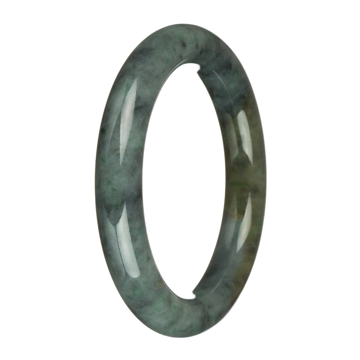 Authentic Grade A Grey with Apple Green, Brown, and Grey Patterns Burma Jade Bangle Bracelet - 61mm Round