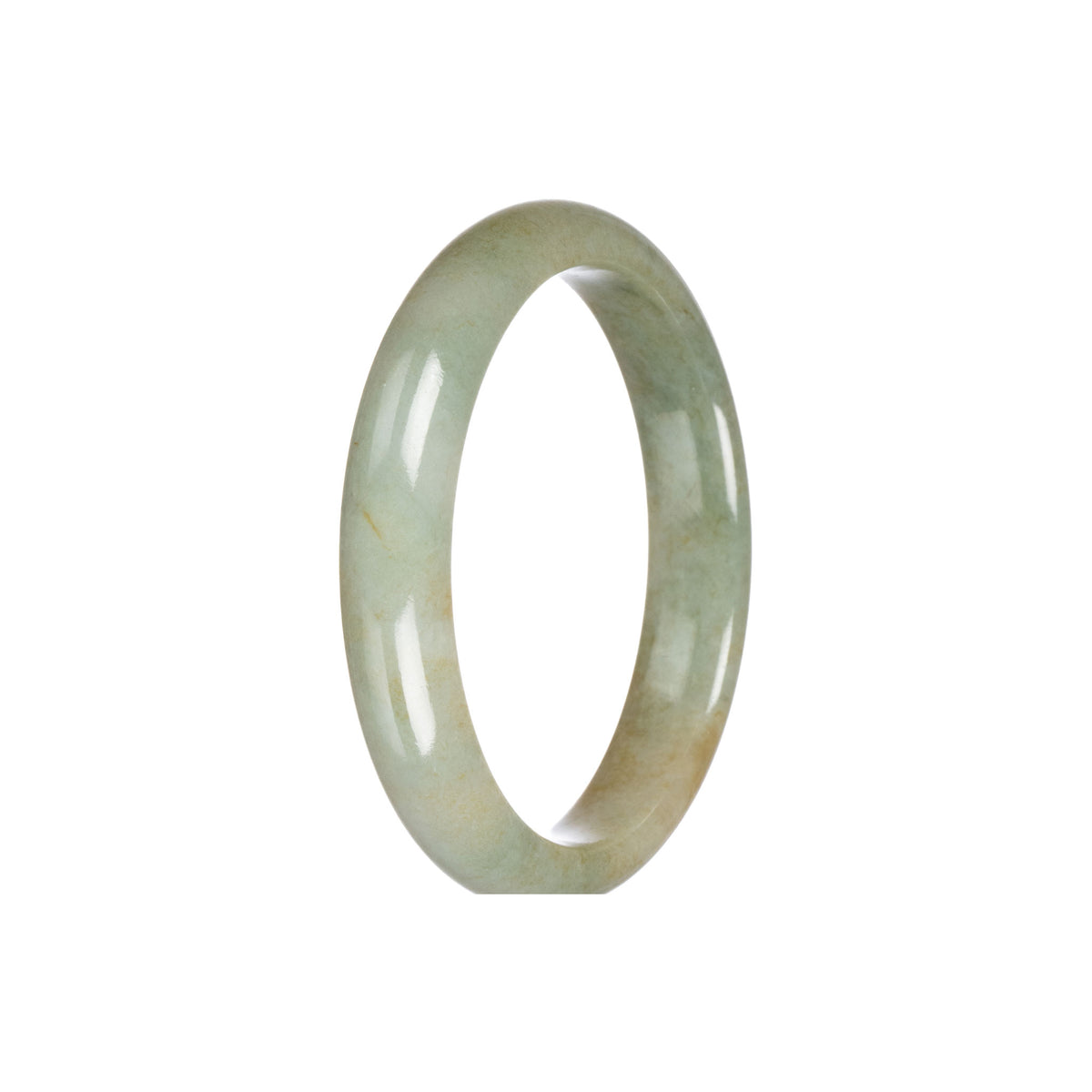 Authentic Grade A Brownish Green Burmese Jade Bangle Bracelet - 56mm Semi Round