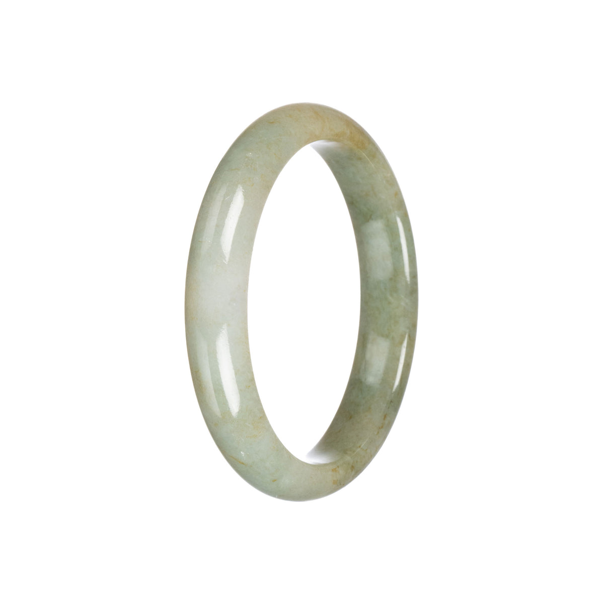 Authentic Grade A Brownish Green Burmese Jade Bangle Bracelet - 56mm Semi Round