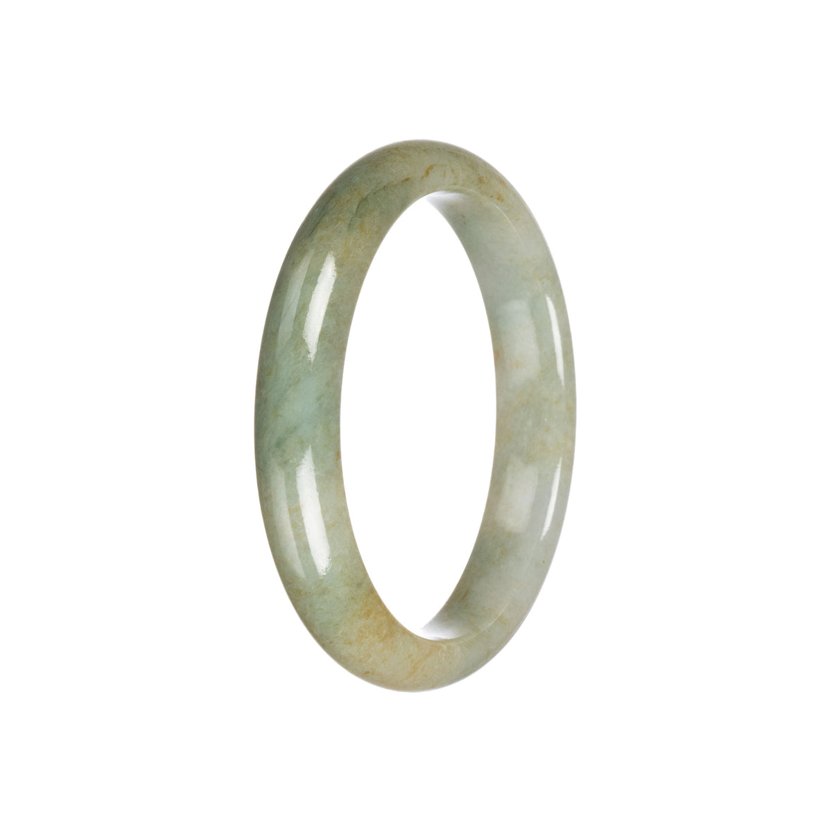 Authentic Grade A Brownish Green Burmese Jade Bangle Bracelet - 56mm Semi Round