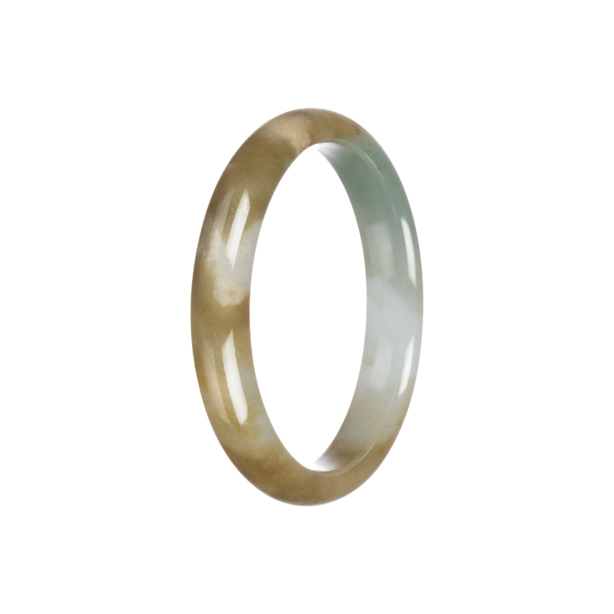 Authentic Grade A Green Brown Traditional Jade Bangle - 56mm Half Moon