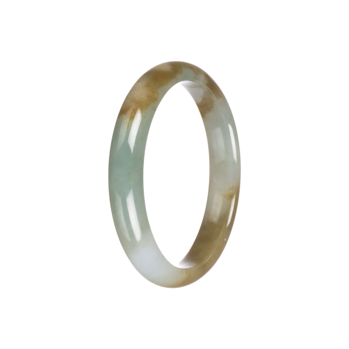 Authentic Grade A Green Brown Traditional Jade Bangle - 56mm Half Moon