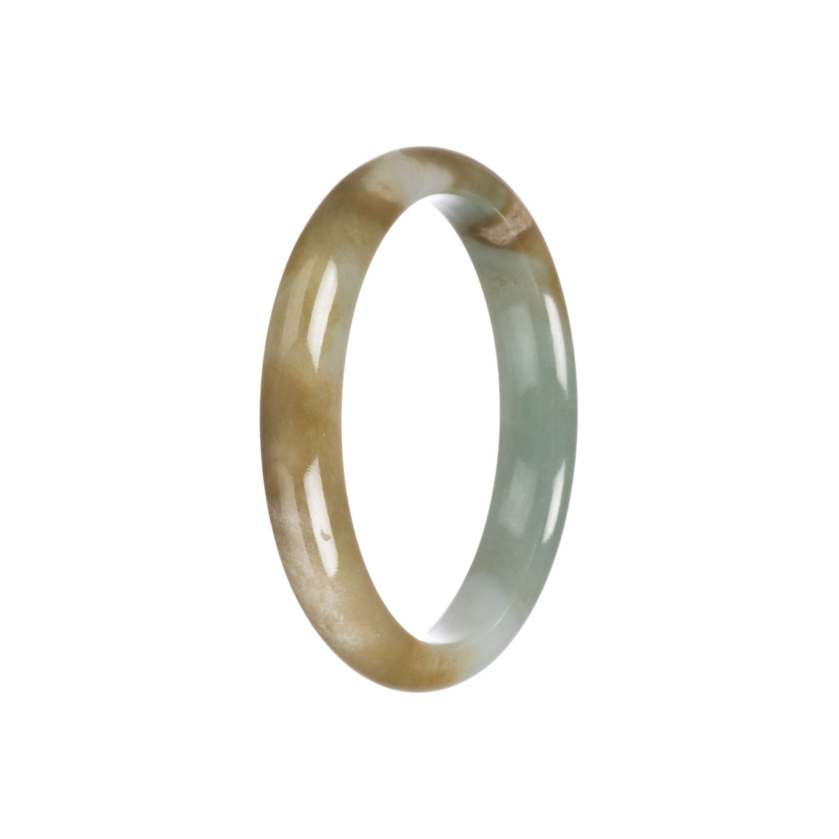 Authentic Grade A Green Brown Traditional Jade Bangle - 56mm Half Moon