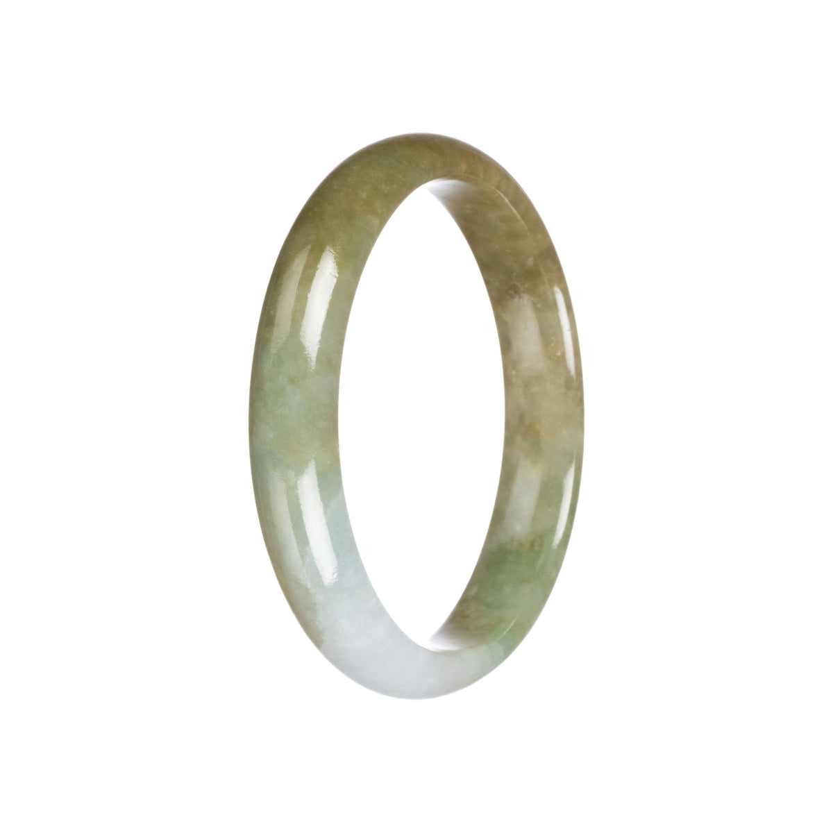 Certified Natural Brownish Green Jade Bangle Bracelet - 58mm Half Moon