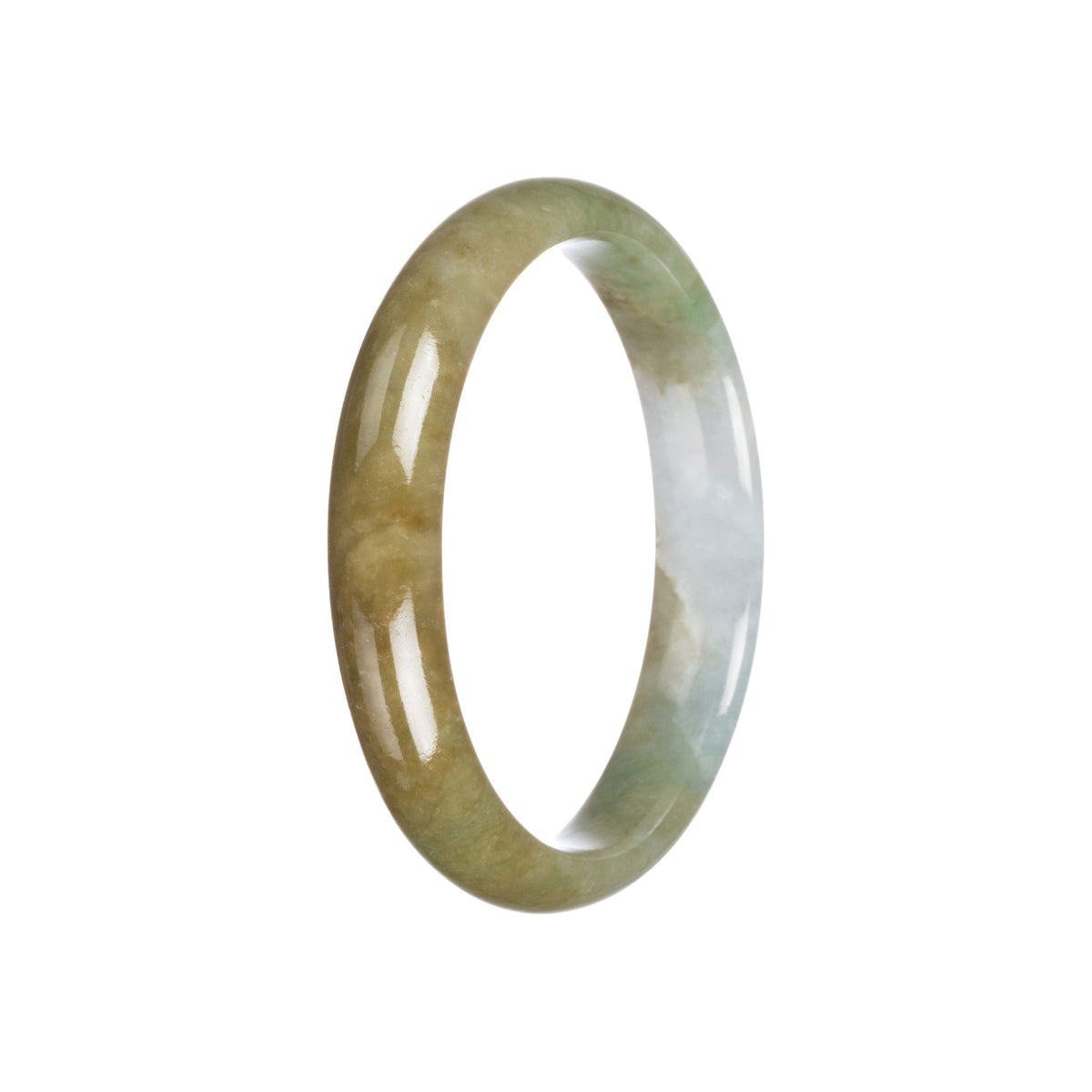 Certified Natural Brownish Green Jade Bangle Bracelet - 58mm Half Moon