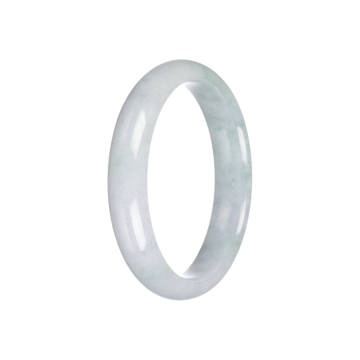 Authentic Type A Light Green with White Jadeite Jade Bangle - 57mm Half Moon