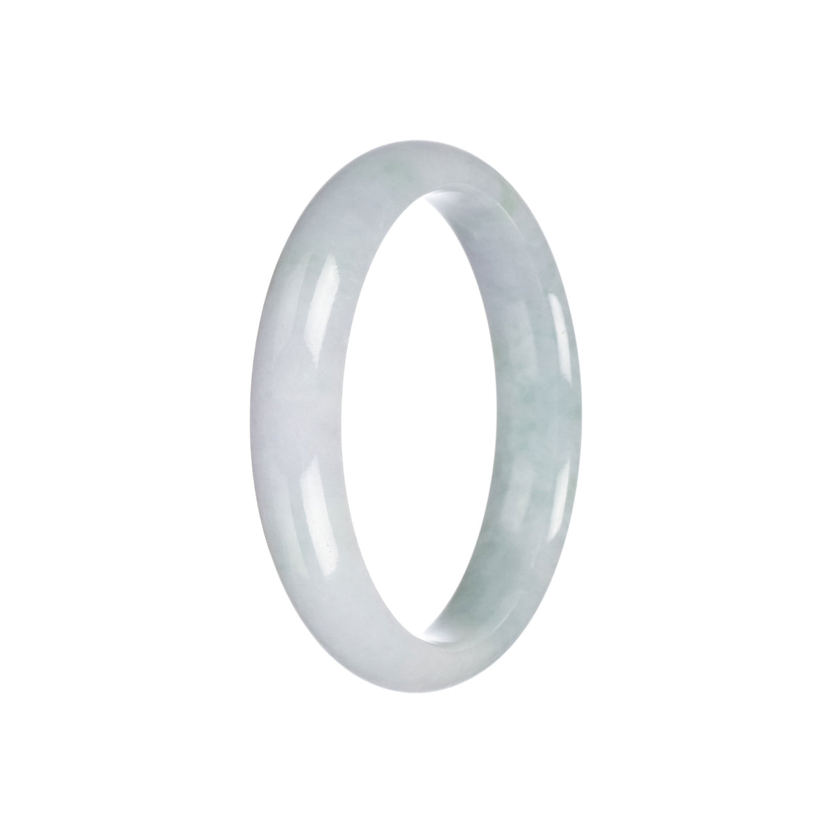 Authentic Type A Light Green with White Jadeite Jade Bangle - 57mm Half Moon