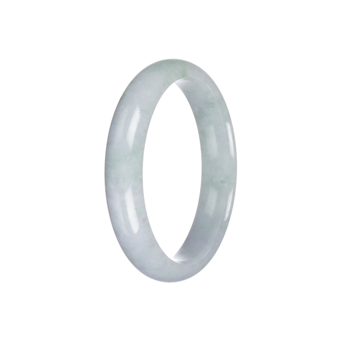 Genuine Grade A Light Grey with Green Pattern Jade Bangle - 57mm Half Moon