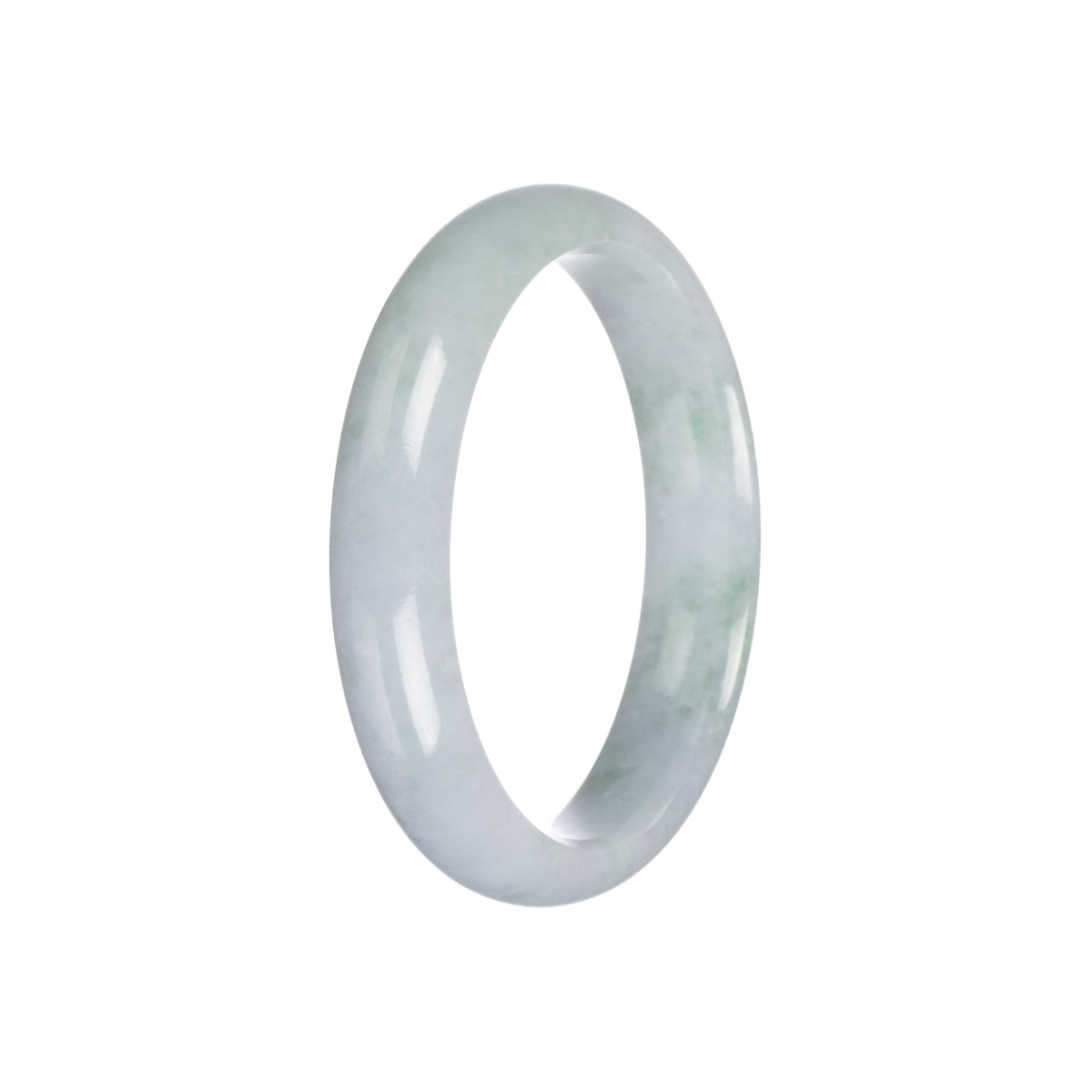 Genuine Grade A Light Grey with Green Pattern Jade Bangle - 57mm Half Moon