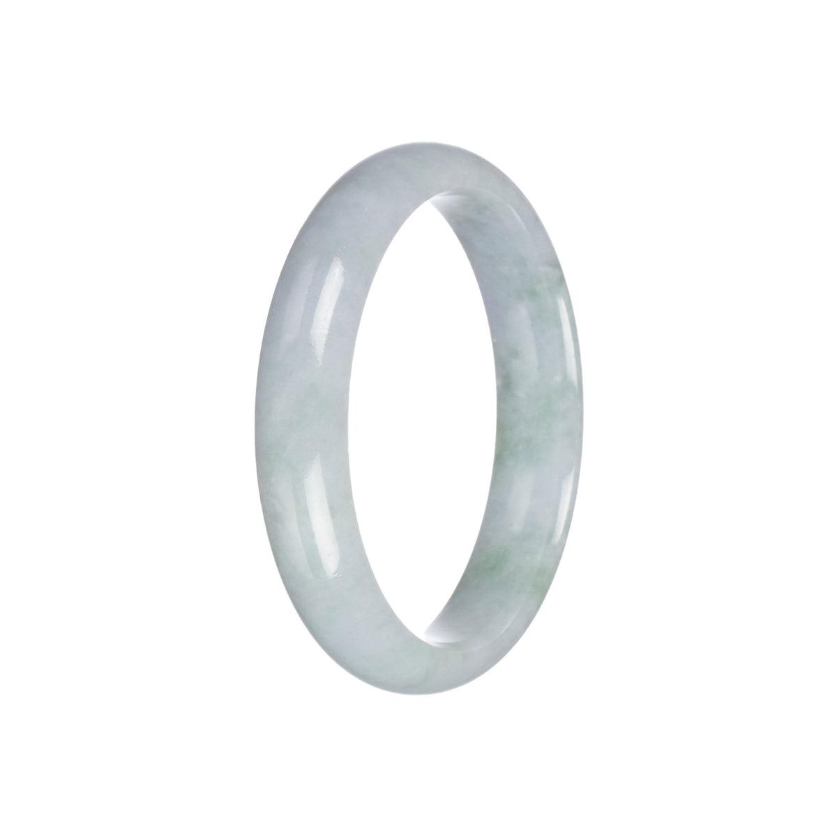 Genuine Grade A Light Grey with Green Pattern Jade Bangle - 57mm Half Moon