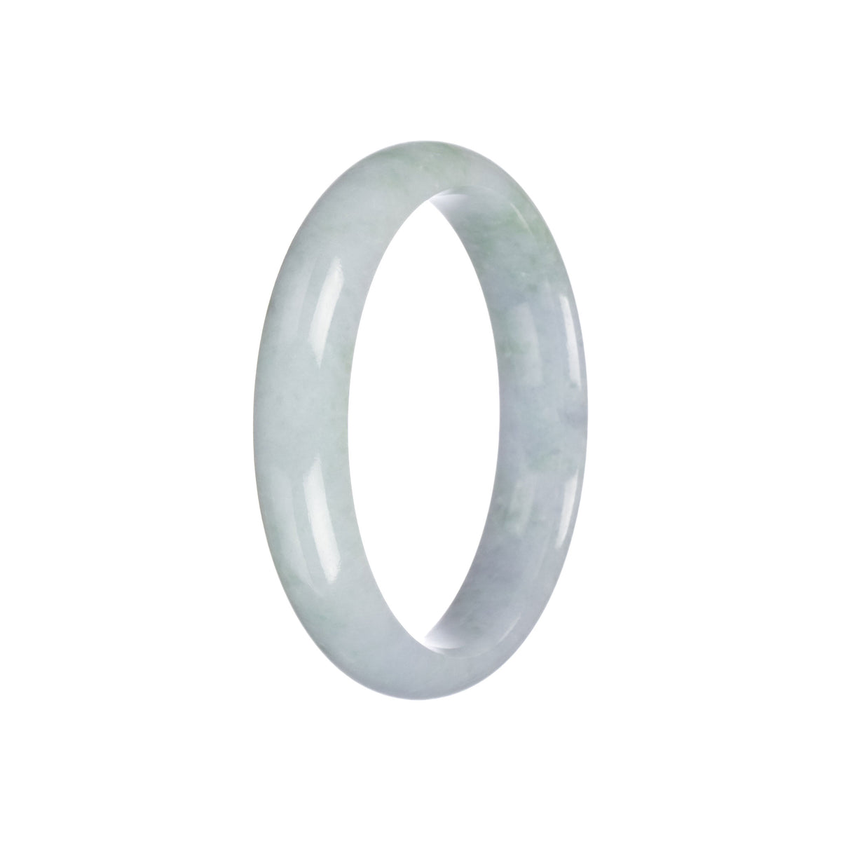 Genuine Grade A Light Grey with Green Pattern Jade Bangle - 57mm Half Moon