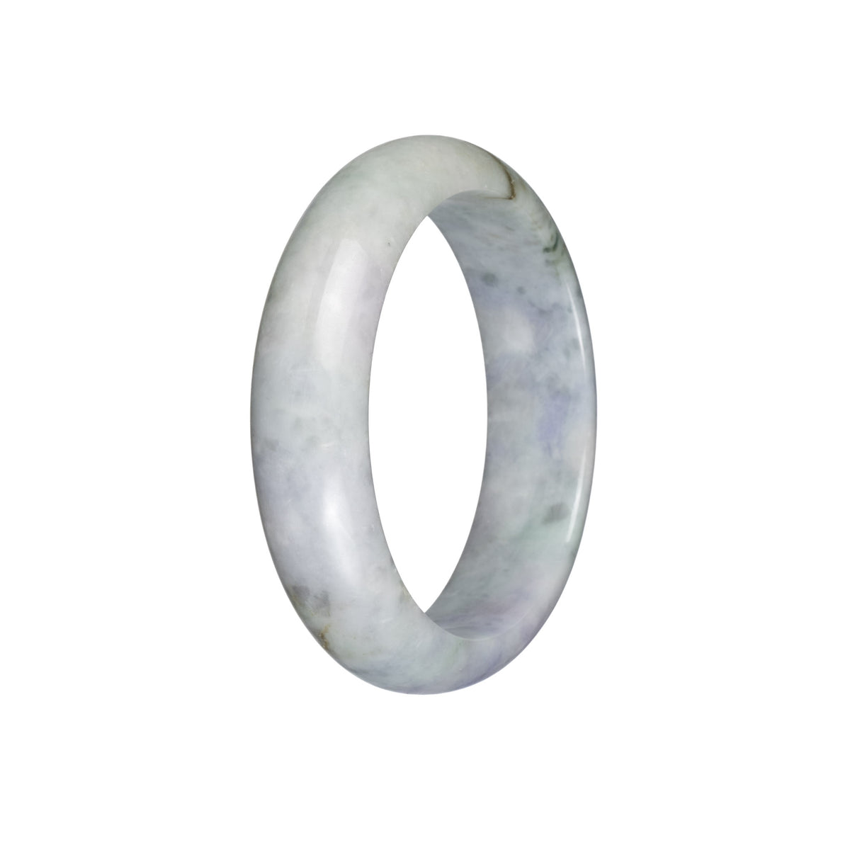 Real Grade A Pale Green with Lavender Patches Traditional Jade Bangle - 57mm Half Moon