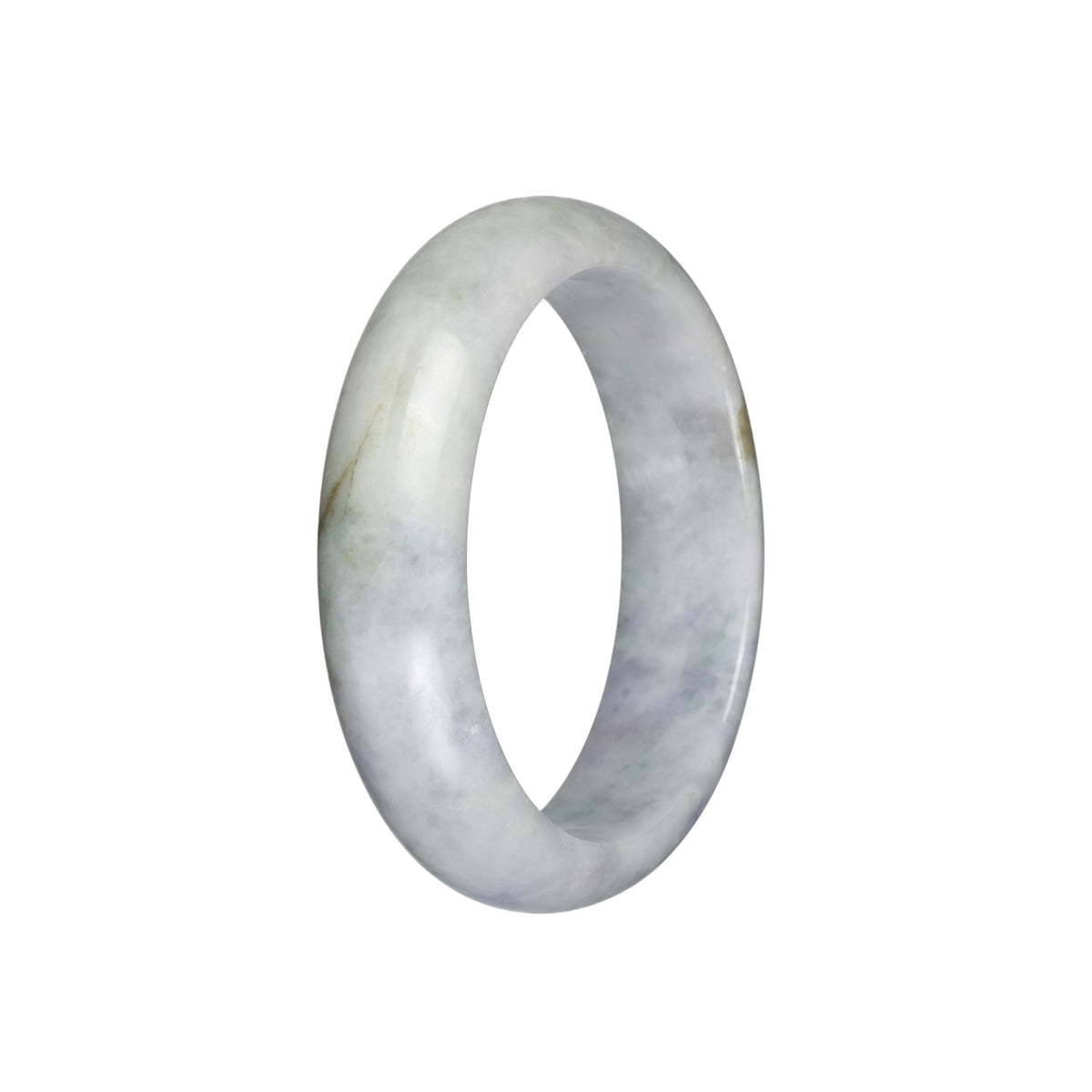 Real Grade A Pale Green with Lavender Patches Traditional Jade Bangle - 57mm Half Moon