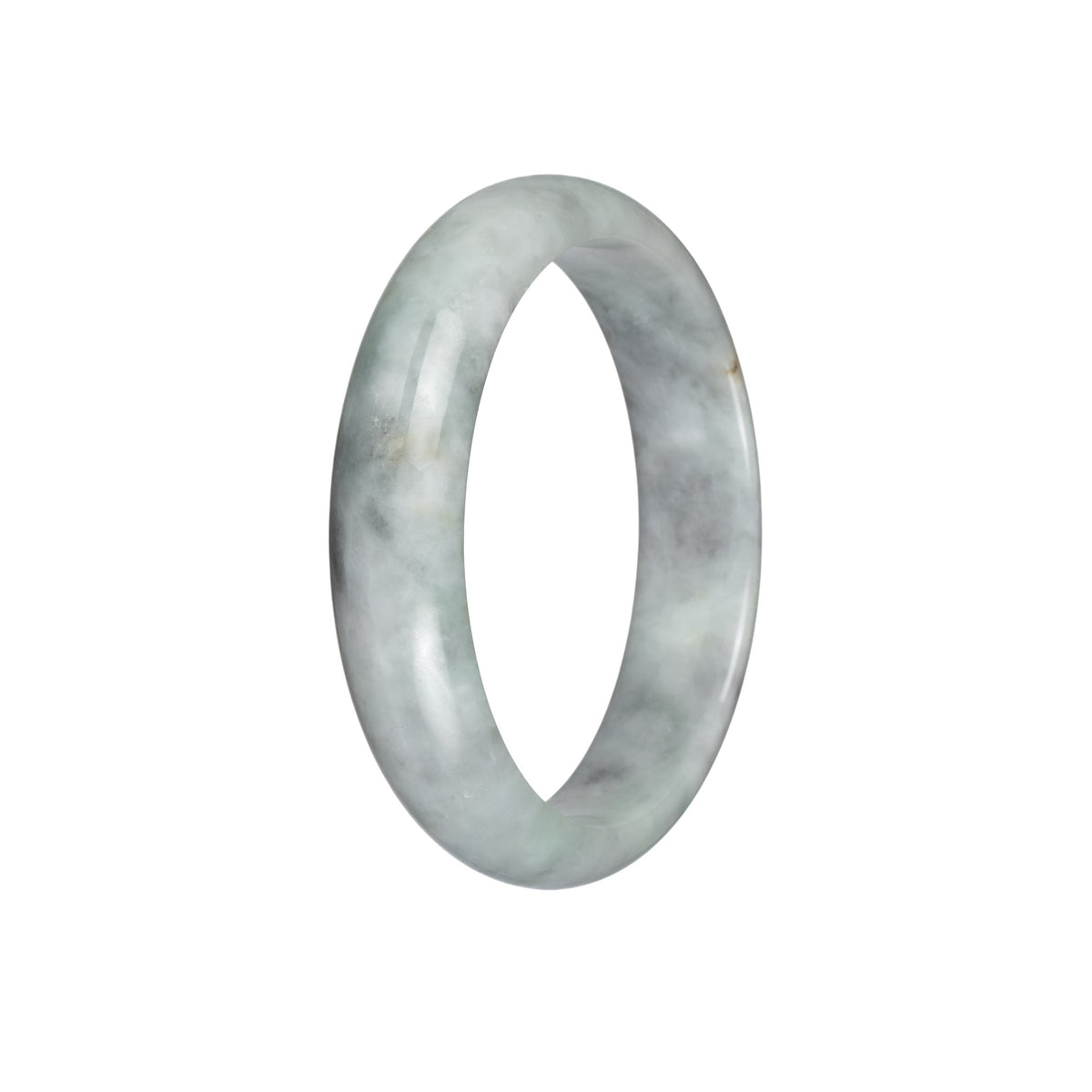 Genuine Untreated Light Green with Light Grey Pattern and Red Specks Jade Bangle - 59mm Half Moon