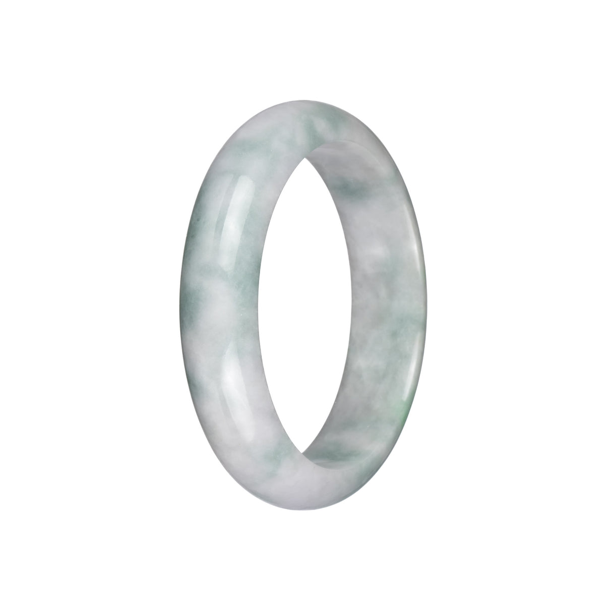 Real Natural White with Light Green Patterns Traditional Jade Bangle Bracelet - 58mm Half Moon