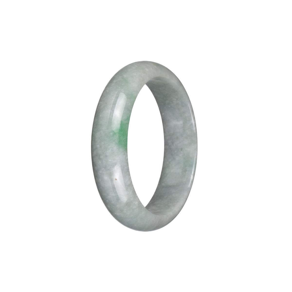 Real Grade A Light Green with Apple Green Patch Burma Jade Bracelet - 50mm Half Moon