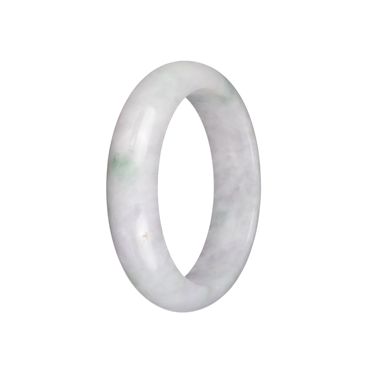 Genuine Grade A White with Green Patches Jadeite Jade Bangle Bracelet - 57mm Half Moon