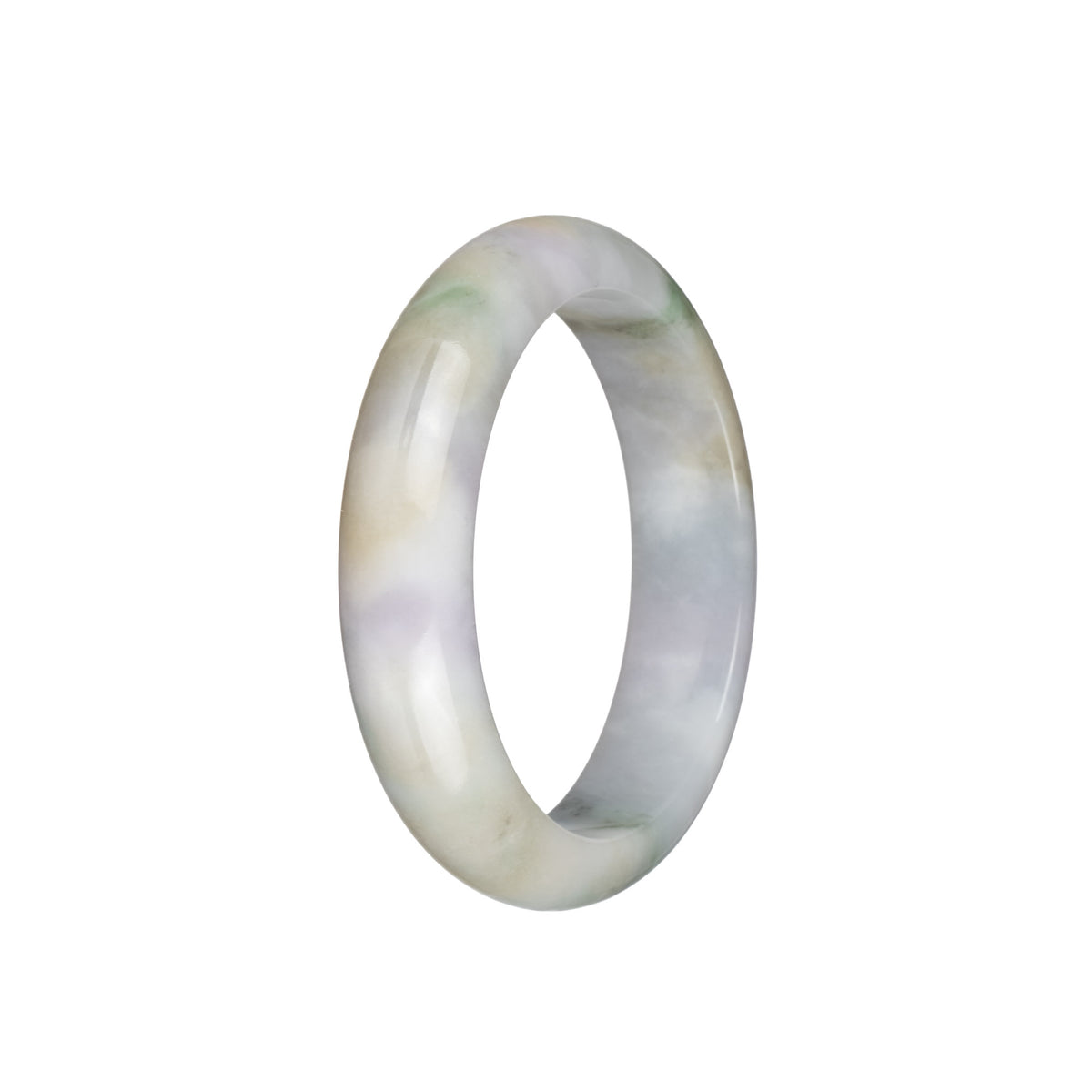 Real Grade A Pale Lavender with Green and Pale Brown Patterns Burmese Jade Bangle Bracelet - 55mm Half Moon