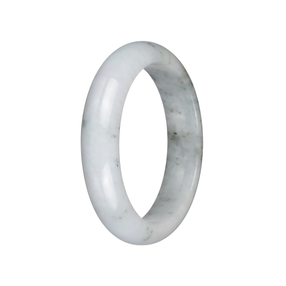 Authentic Type A White with Deep Green Specks Jadeite Bangle Bracelet - 62mm Half Moon